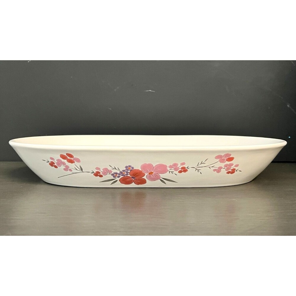 Vtg 1985 Galleria Collection Oval Stoneware Casserole Baking Dish Floral Granny
